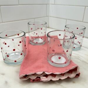 Pink & Red Polka dots Glasses set of 4 Bullseye's Playground NWT KATE SPADEvibes